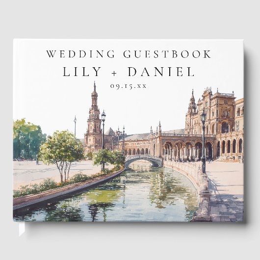Seville Spain Watercolor Wedding Gästebuch (Vorderseite)