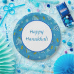 Sevivon Pappteller<br><div class="desc">Set von acht 9" Papier-Tellern mit einem Bild von sich drehenden Dreiblättern, beleuchteten Goldmenorahs und Goldmünzen auf blau, und ein optionales weißes Zentrum mit blauer Grenze und individualisierbaren Urlaubsstimmung. Siehe dazu passende Tasse, quadratische Keramik und Untersetzer. Die gesamte Sammlung der Hanukkah Plate finden Sie unter der Rubrik ZUHAUSE im Bereich...</div>