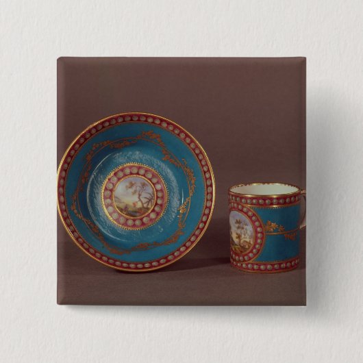 Sevres Blau celeste Kaffee-Tasse und Untertasse, Button (Vorderseite)