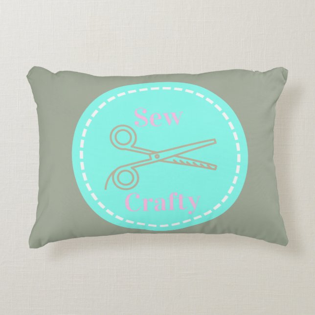 Sew Crafty Aqua Blue Circle mit Schere Dekokissen (Vorderseite)