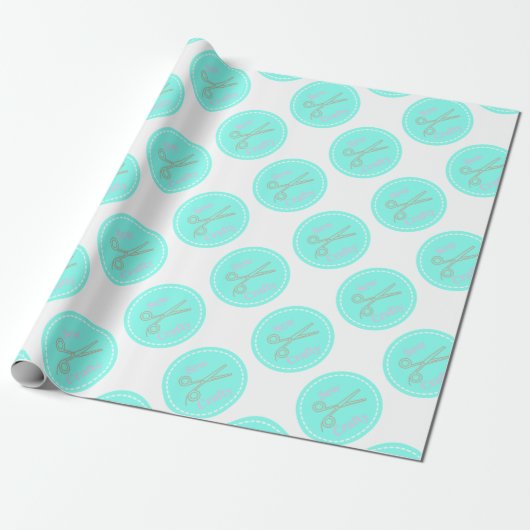 Sew Crafty Aqua Blue Circle mit Schere Geschenkpapier (Ungerollt)