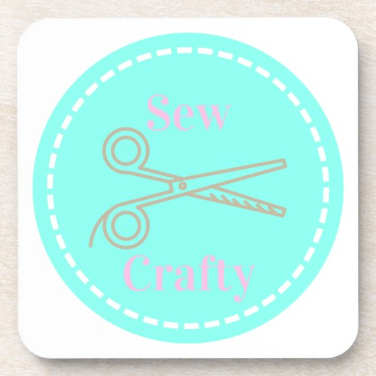 Sew Crafty Aqua Blue Circle mit Schere Getränkeuntersetzer (Vorderseite)