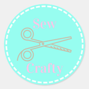 Sew Crafty Aqua Blue Circle mit Schere Runder Aufkleber