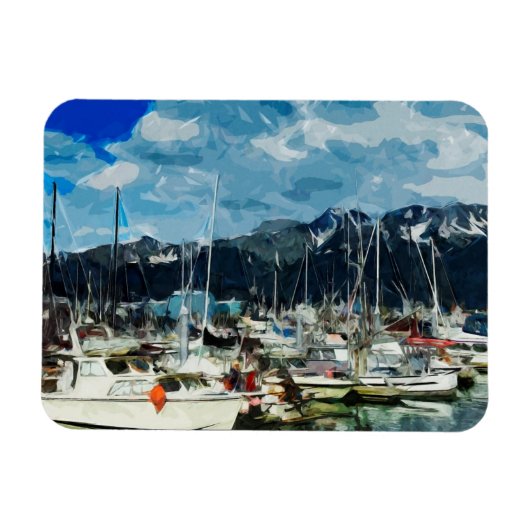 Seward Alaska Habor Abstrakt Impressionismus Magnet (Horizontal)
