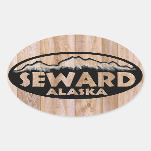 Seward Alaska Holzschild ovale Aufkleber