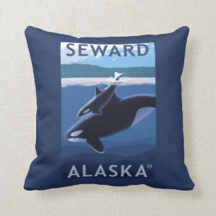 Seward, AlaskaOrca und Kalb-Szene Kissen