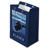 Seward, AlaskaOrca und Kalb-Szene Mittlere Geschenktüte (Rückseite Schrägansicht)