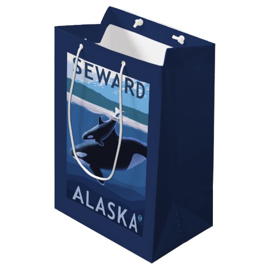 Seward, AlaskaOrca und Kalb-Szene Mittlere Geschenktüte (Vorderseite Schrägansicht)