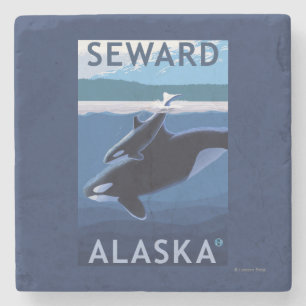 Seward, AlaskaOrca und Kalb-Szene Steinuntersetzer