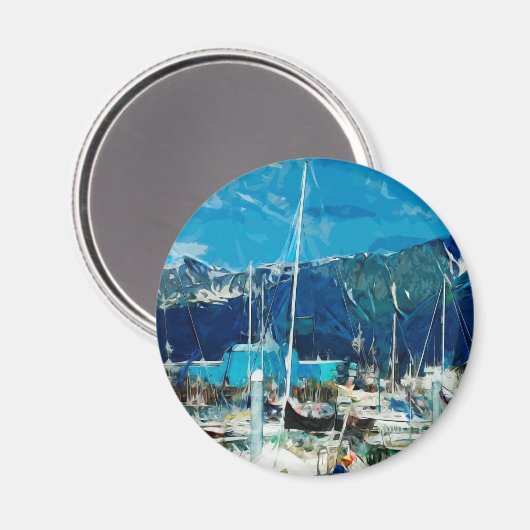 Seward Harbour Alaska Abstrakter Impressionismus Magnet (Vorderseite/Rückseite)