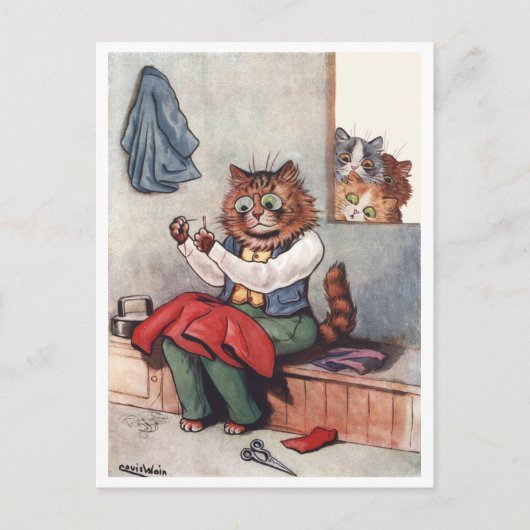 Sewing Cat Louis Wain Postkarte (Vorderseite)