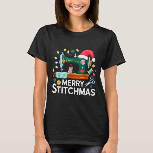 Sewing Christmas Xmas Quilting Merry Mas T-Shirt (Vorderseite)