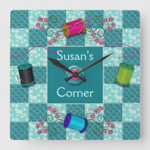 SEWING CLOCK - PERSONALIZE WITH NAME QUADRATISCHE WANDUHR