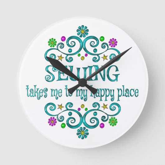 Sewing Happy Place Runde Wanduhr (Vorderseite)
