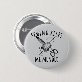 Sewing Keeps Me Mended Vintage Scissors Fun Button