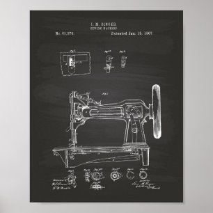 Sewing Machine 1867 Patent Art Chalkboard Poster