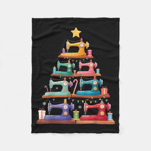 Sewing Machine Christmas Tree Lights Santa Hat Xma Fleecedecke (Vorderseite)