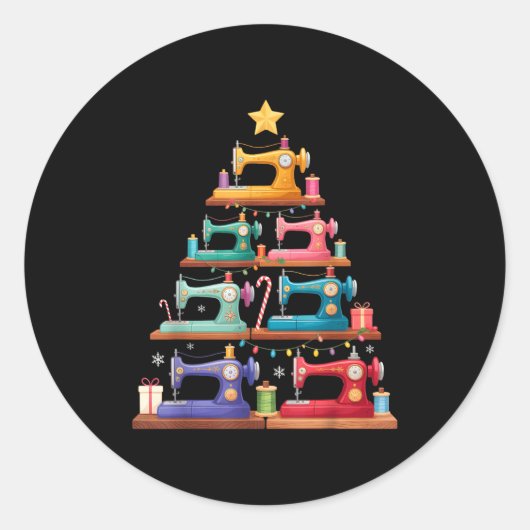 Sewing Machine Christmas Tree Lights Santa Hat Xma Runder Aufkleber (Vorderseite)