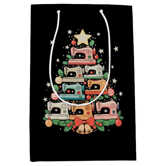Sewing Machine Christmas Tree Stitch Knit Sew Xmas Mittlere Geschenktüte (Vorderseite)