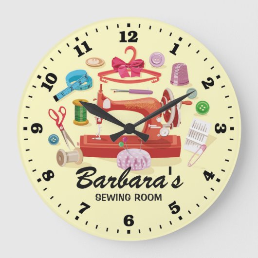 Sewing Machine Personalizable Wall Clock Große Wanduhr (Vorderseite)