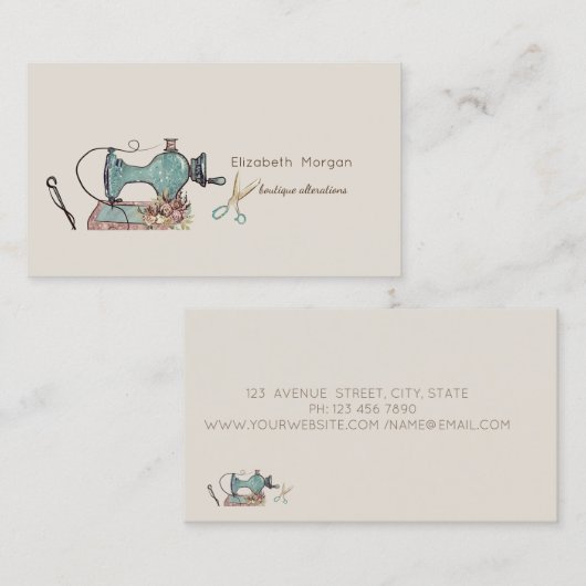 Sewing Machine Scissors Needle Tailor Visitenkarte (Vorne/Hinten)