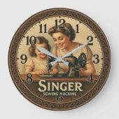 Sewing machine seamstress gift Vintage Singer Große Wanduhr (Vorderseite)