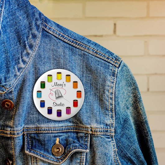 Sewing Thimble, Needle and Threads Button