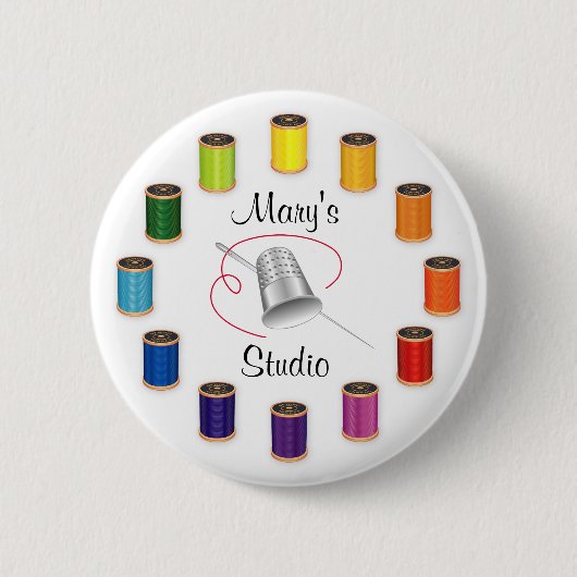 Sewing Thimble, Needle and Threads Button (Vorderseite)