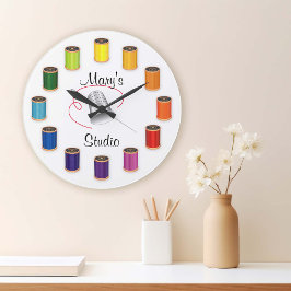 Sewing Thimble, Needle and Threads Große Wanduhr