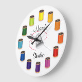 Sewing Thimble, Needle and Threads Große Wanduhr (Winkel)