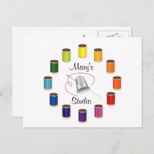 Sewing Thimble, Needle and Threads Postkarte (Vorne/Hinten)