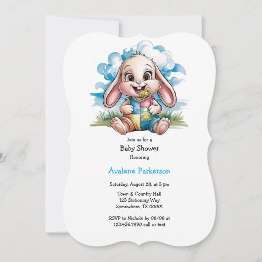 Sewn Patchwork Niedlich Bunny & Schnuller Kinderdu Einladung (Vorderseite)