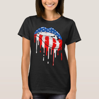 Sexy American Flag Cool Lips Bitten 4. Juli Pa T-Shirt