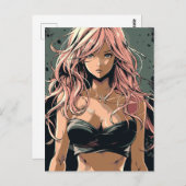 Sexy Anime Girl in Black Bikini Postkarte (Vorne/Hinten)