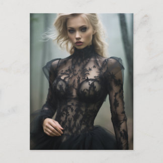 Sexy Black Lace Dress Blond Woman Postkarte