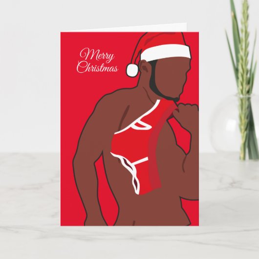 Sexy Black Santa Claus Feiertagskarte (Vorderseite)