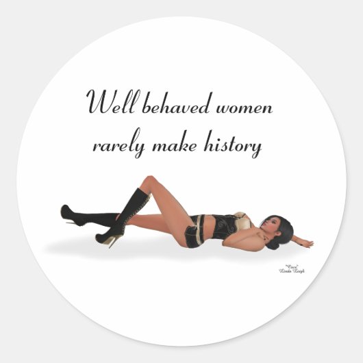 Sexy Brünett Pinup Girl Schlafkleber Runder Aufkleber (Vorderseite)