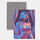 Sexy Brünettes Button mit Bangs Silk Underwear Magnet (Vorderseite/Rückseite)