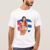 Sexy Button-oben Bikinimädchen auf Kuba-Flagge T - T-Shirt (Vorderseite)
