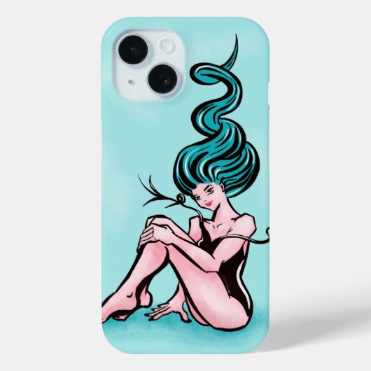 Sexy Button-up Girl mit blauem Haar Case-Mate iPhone Hülle (Rückseite)
