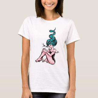 Sexy Button-up Girl mit Blue Hair T - Shirt