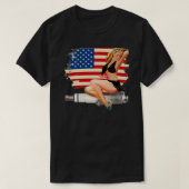 Sexy Button Up Girl on Spark Plug - American Flag T-Shirt (Design vorne)