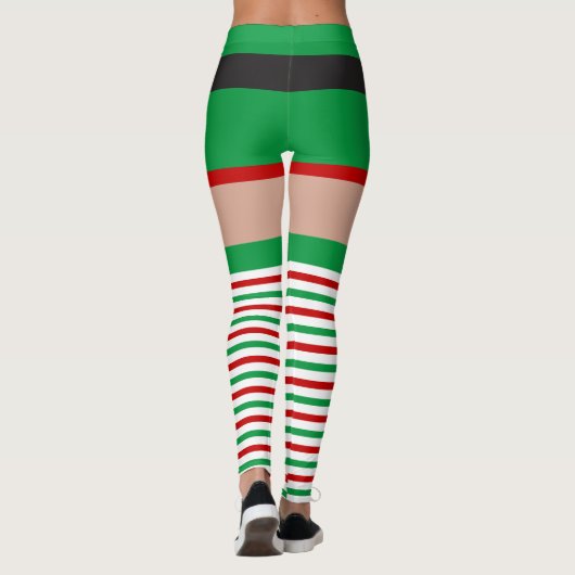 Sexy Elf Red Green Striped Strumpfs Neuartiger Spa Leggings (Rückseite)