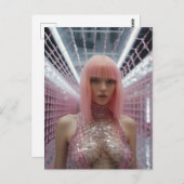 Sexy Frau mit rosa Haar Postkarte (Vorne/Hinten)