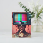 Sexy Frauen mit TV auf Head Glittery Static Bars Postkarte (Stehend Vorderseite)