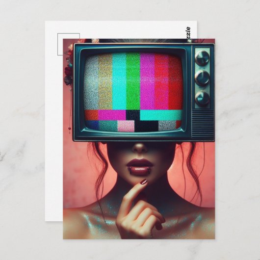 Sexy Frauen mit TV auf Head Glittery Static Bars Postkarte (Vorne/Hinten)