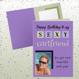 Sexy Freundin fügt Foto lila Grün Geburtstag hinzu Karte