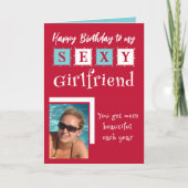 Sexy Freundin fügt Foto Rot Blue Geburtstag Karte (Vorderseite)