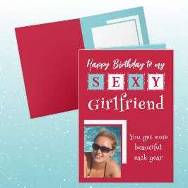 Sexy Freundin fügt Foto Rot Blue Geburtstag Karte