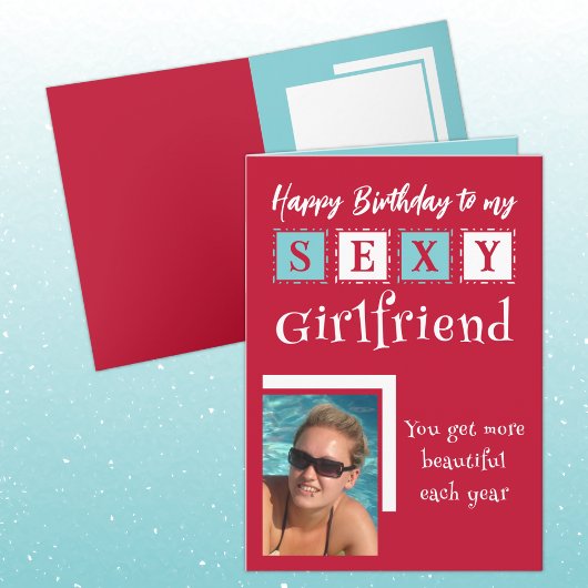 Sexy Freundin fügt Foto Rot Blue Geburtstag Karte